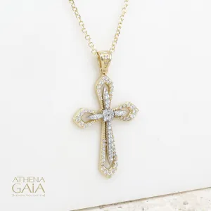 14k Gold Open Flared Cross in a Cross