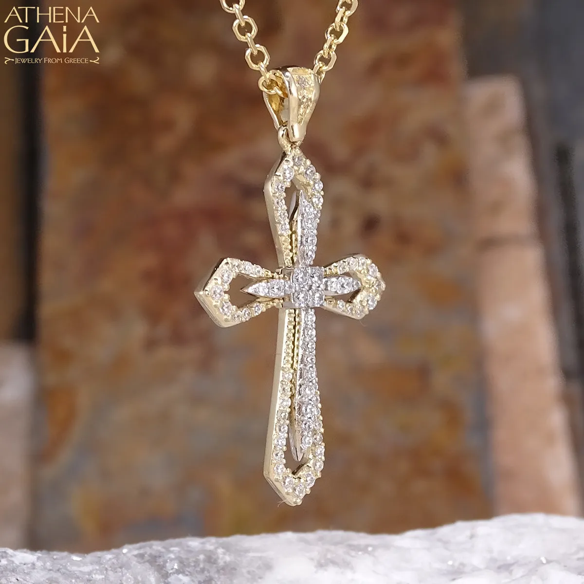 14k Gold Open Flared Cross in a Cross