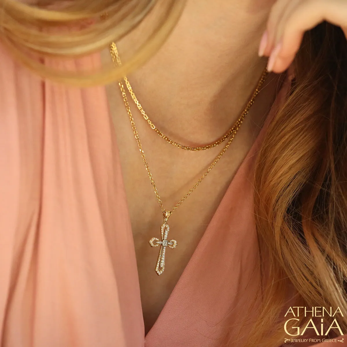 14k Gold Open Flared Cross in a Cross