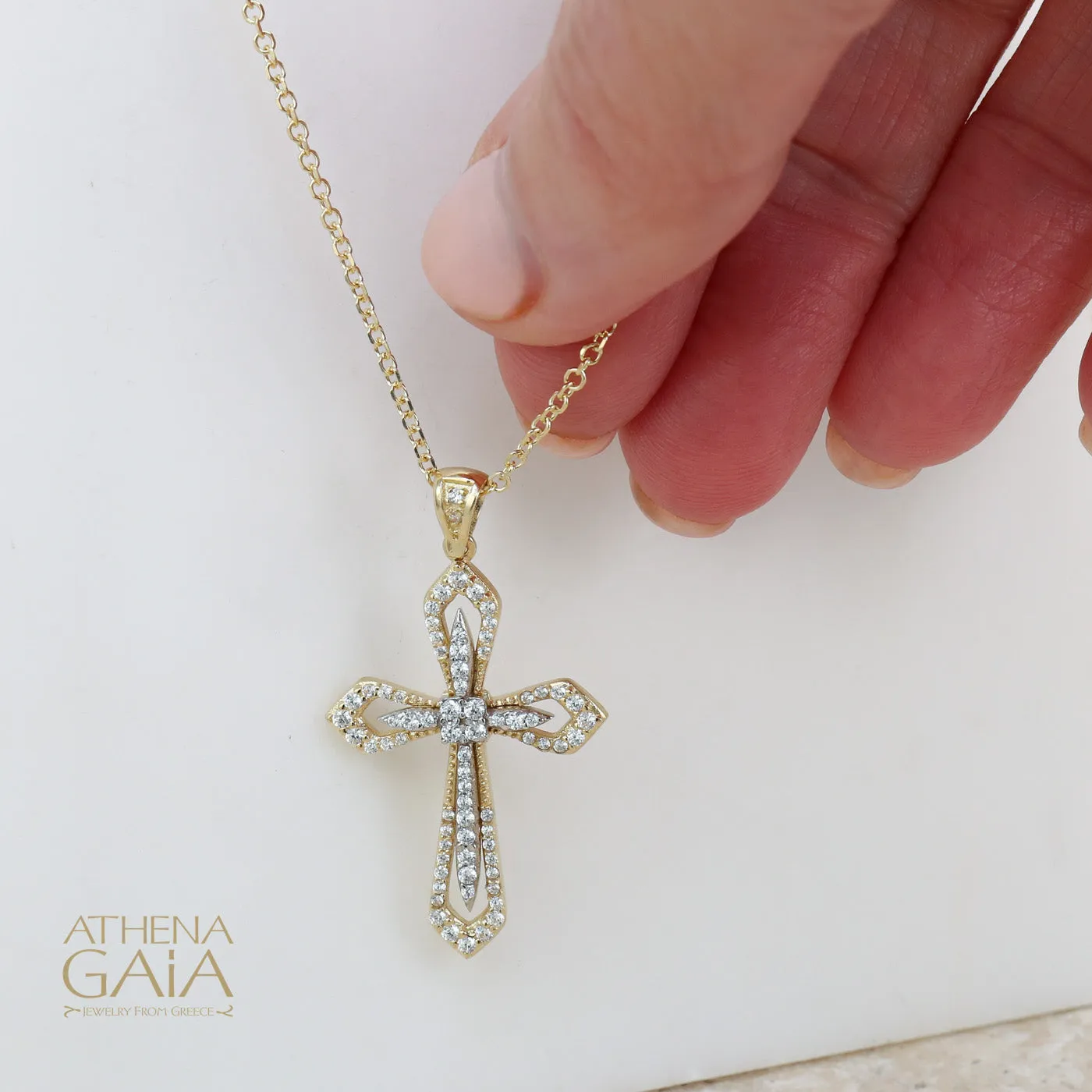 14k Gold Open Flared Cross in a Cross