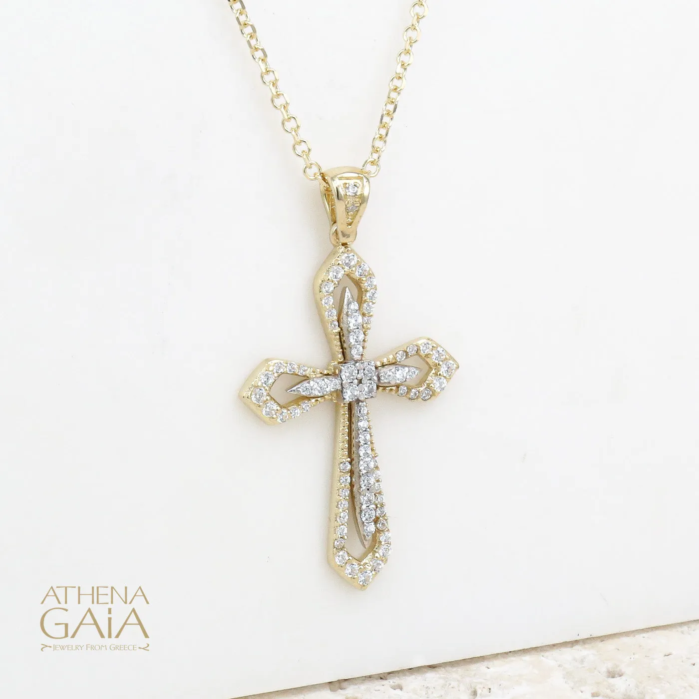 14k Gold Open Flared Cross in a Cross