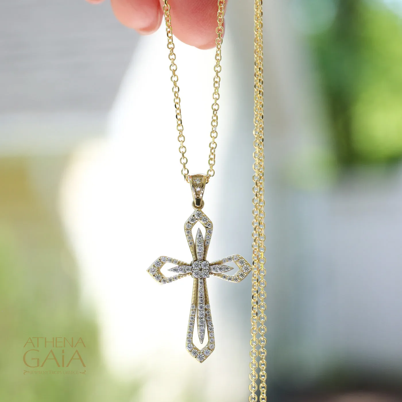 14k Gold Open Flared Cross in a Cross