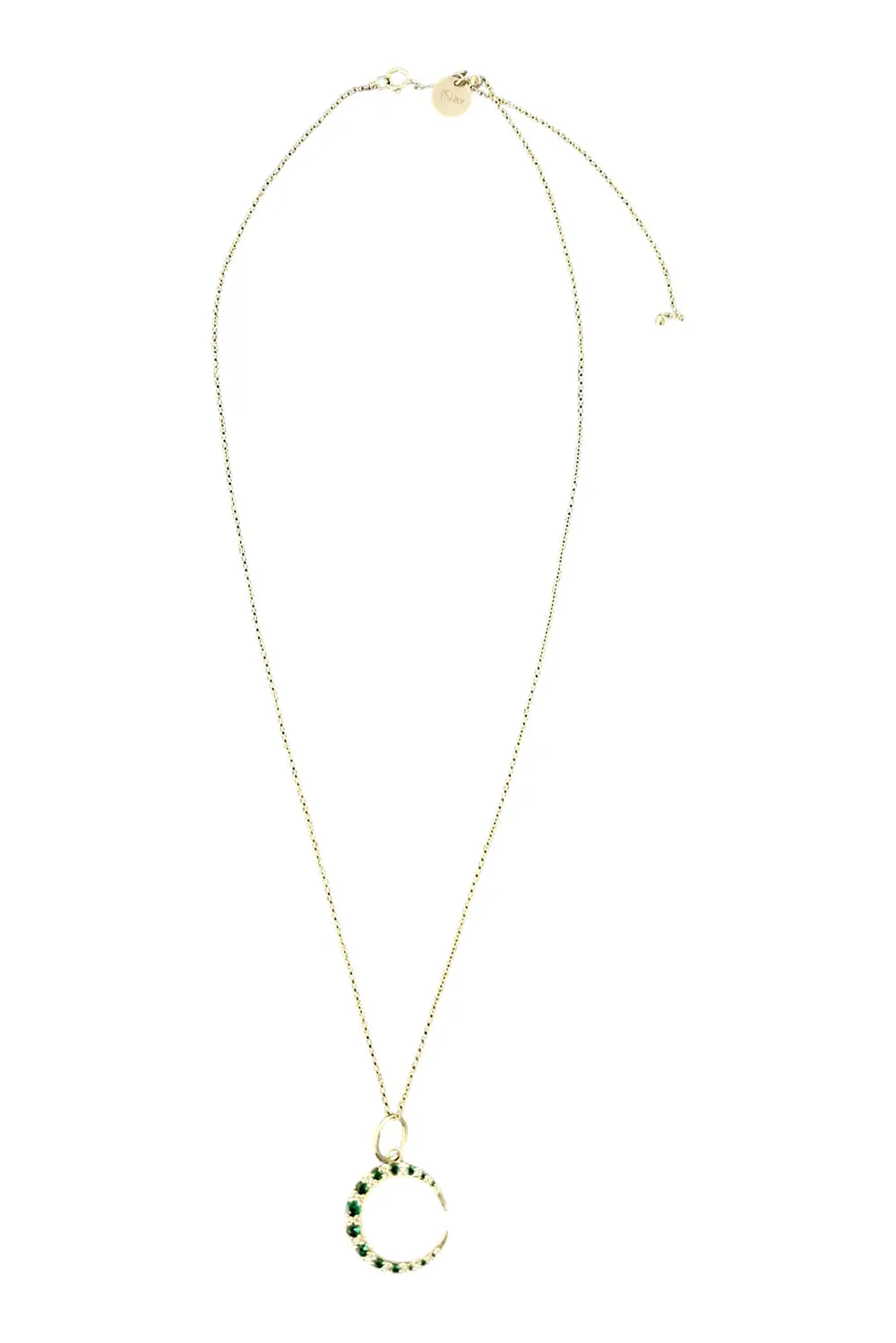 14K Gold Vermeil Diamond & Emerald Crescent on 14K Gold Filled Adjustable Chain Necklace
