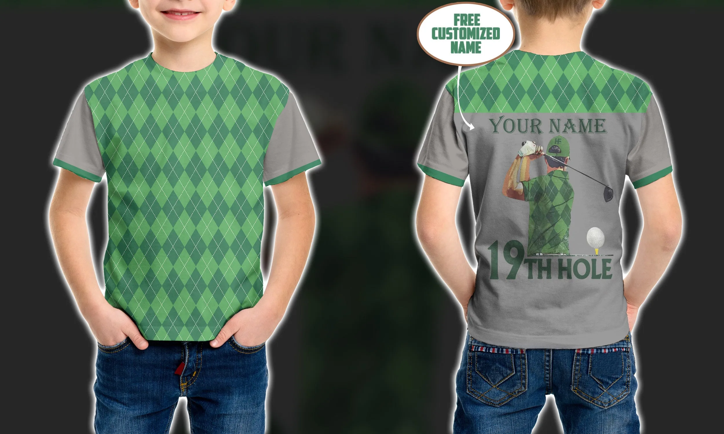 19th Hole Green Argyle Pattern Golf Custom Cosplay Kid Tshirt Apparel QT208363
