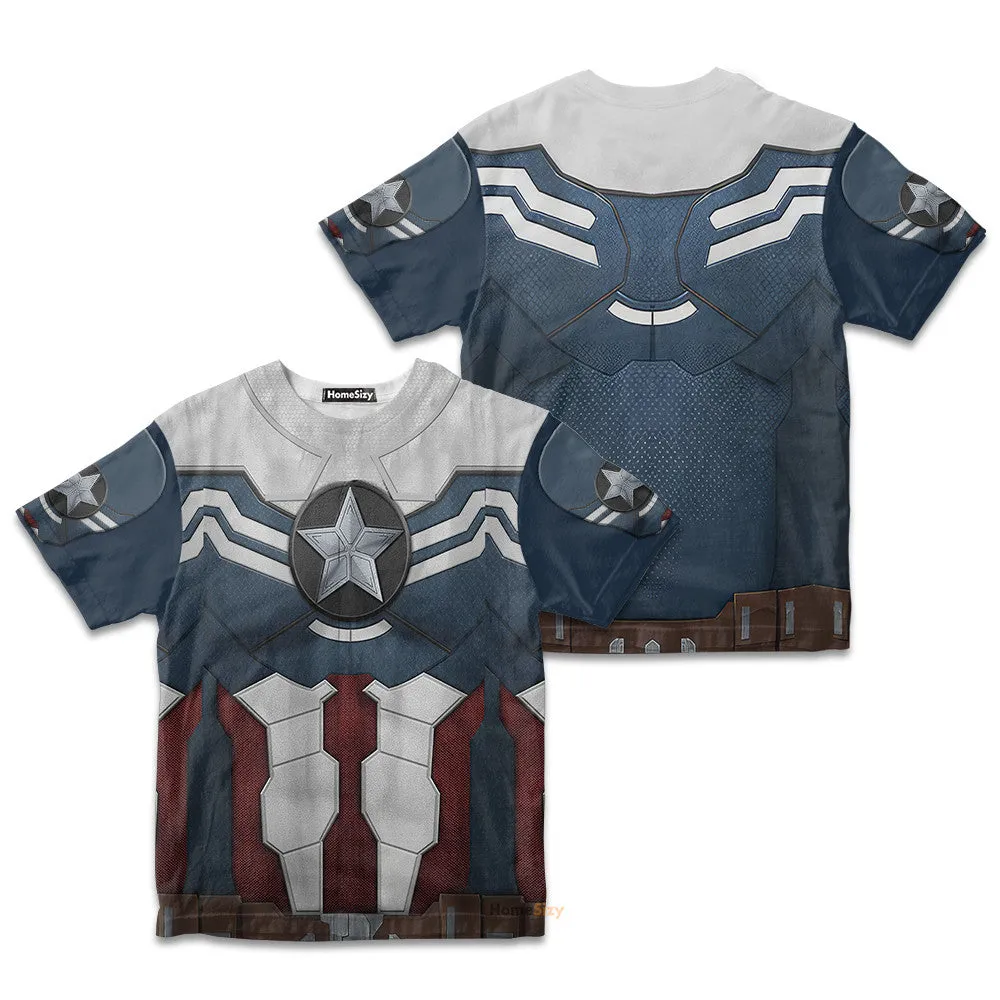 3D Sam Wilson Captain America Custom Cosplay Costum Kid Tshirt QT307019