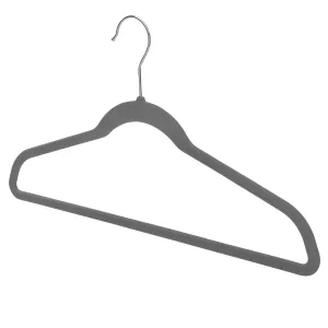 43cm Slim-Line Grey Velvet Coat Hanger with Chrome Hook Sold in Bundles of 50/100