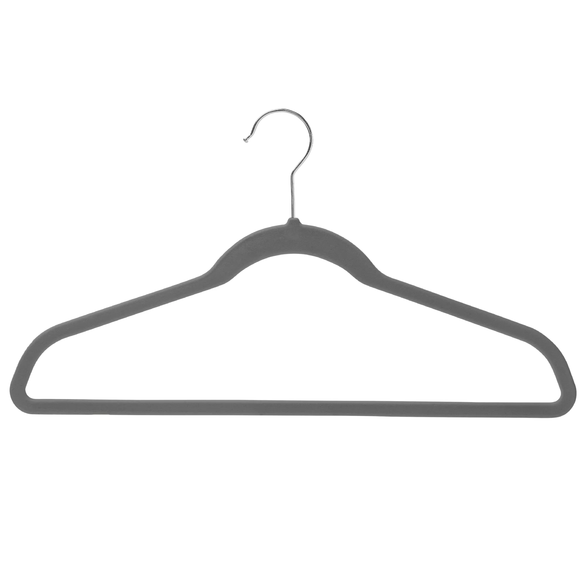 43cm Slim-Line Grey Velvet Coat Hanger with Chrome Hook Sold in Bundles of 50/100