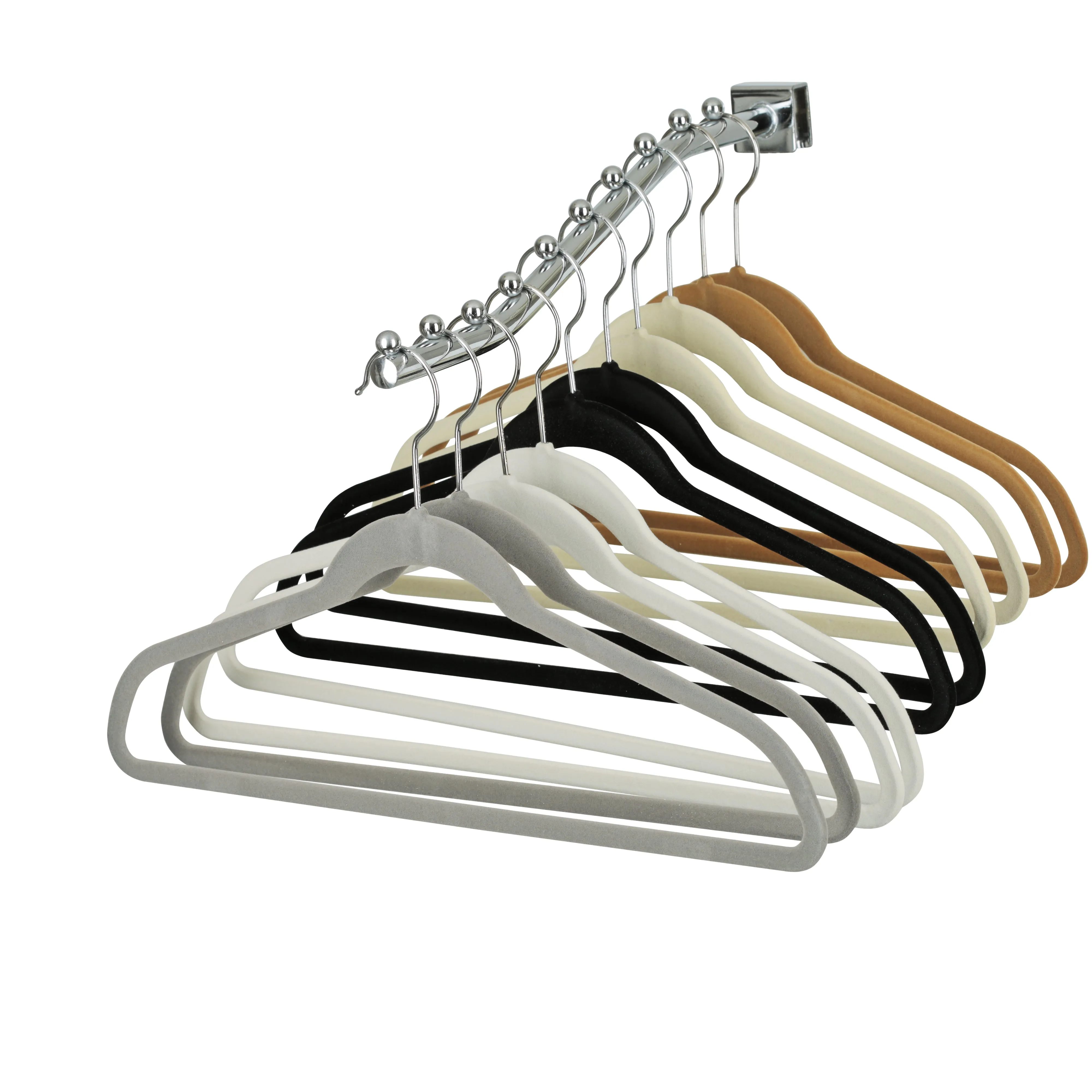 43cm Slim-Line Grey Velvet Coat Hanger with Chrome Hook Sold in Bundles of 50/100