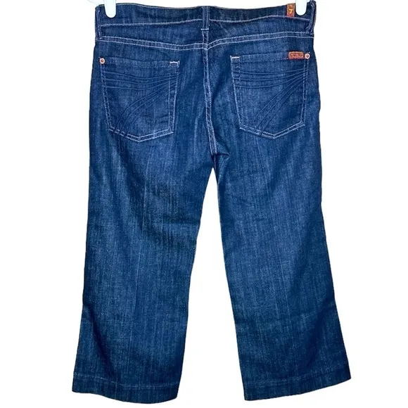 7 For All Mankind Womens Capri Jeans, Mid Rise Dojo, Dark Wash Denim, Size 28