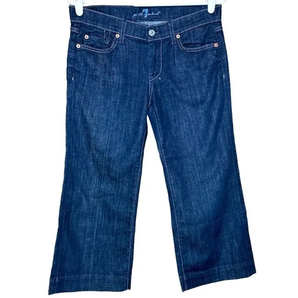 7 For All Mankind Womens Capri Jeans, Mid Rise Dojo, Dark Wash Denim, Size 28