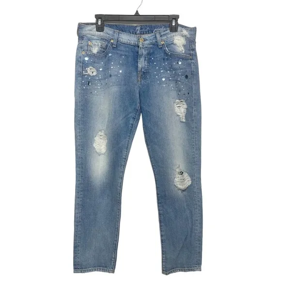 7FAM Josefina Jewel Skinny Boyfriend Jeans 28