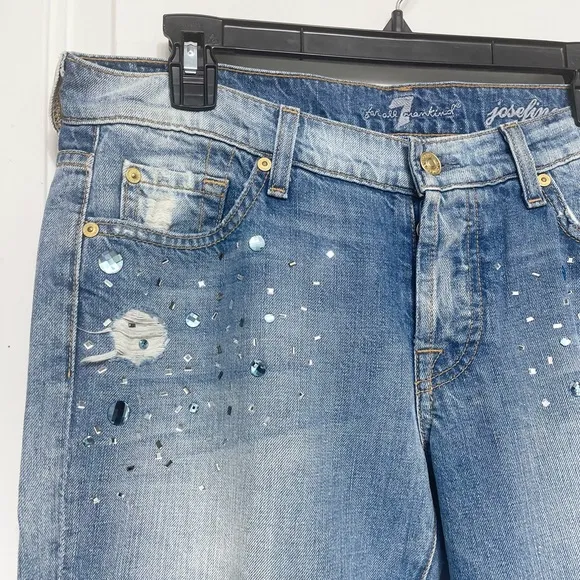 7FAM Josefina Jewel Skinny Boyfriend Jeans 28