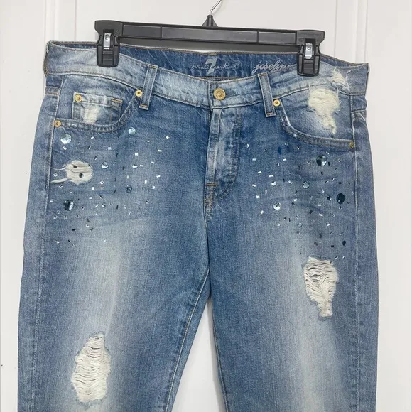 7FAM Josefina Jewel Skinny Boyfriend Jeans 28