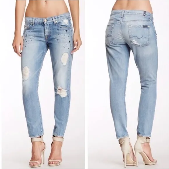 7FAM Josefina Jewel Skinny Boyfriend Jeans 28