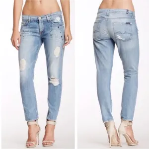 7FAM Josefina Jewel Skinny Boyfriend Jeans 28
