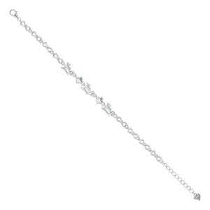 925 Sterling Silver Joy Motif Charm Rhodium Plated Bracelet