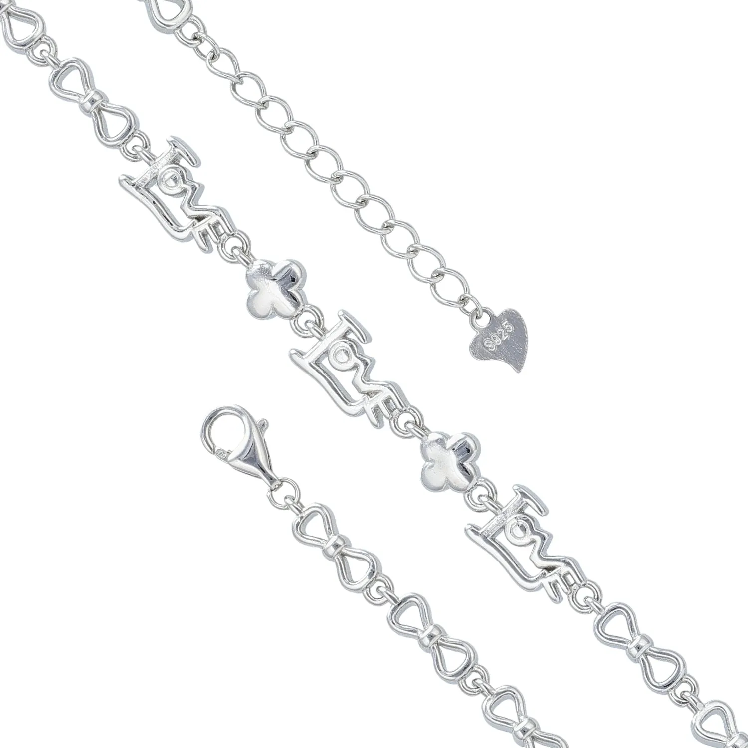 925 Sterling Silver Joy Motif Charm Rhodium Plated Bracelet