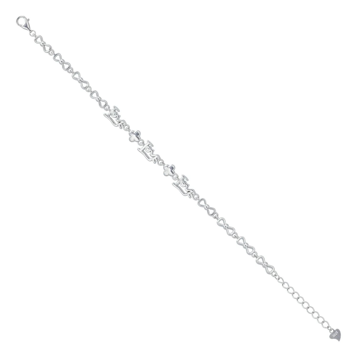 925 Sterling Silver Joy Motif Charm Rhodium Plated Bracelet