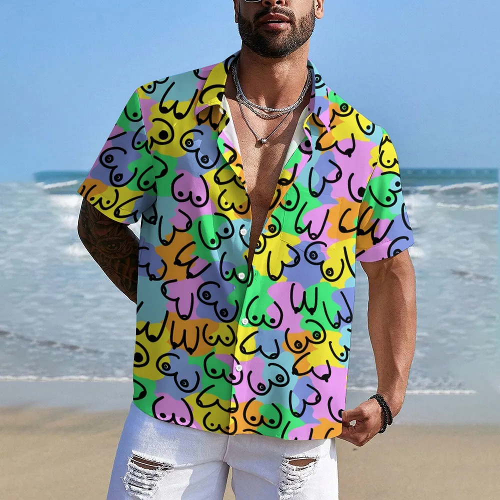Abstract Colorful Print Casual Short Sleeve Shirt 2404001277