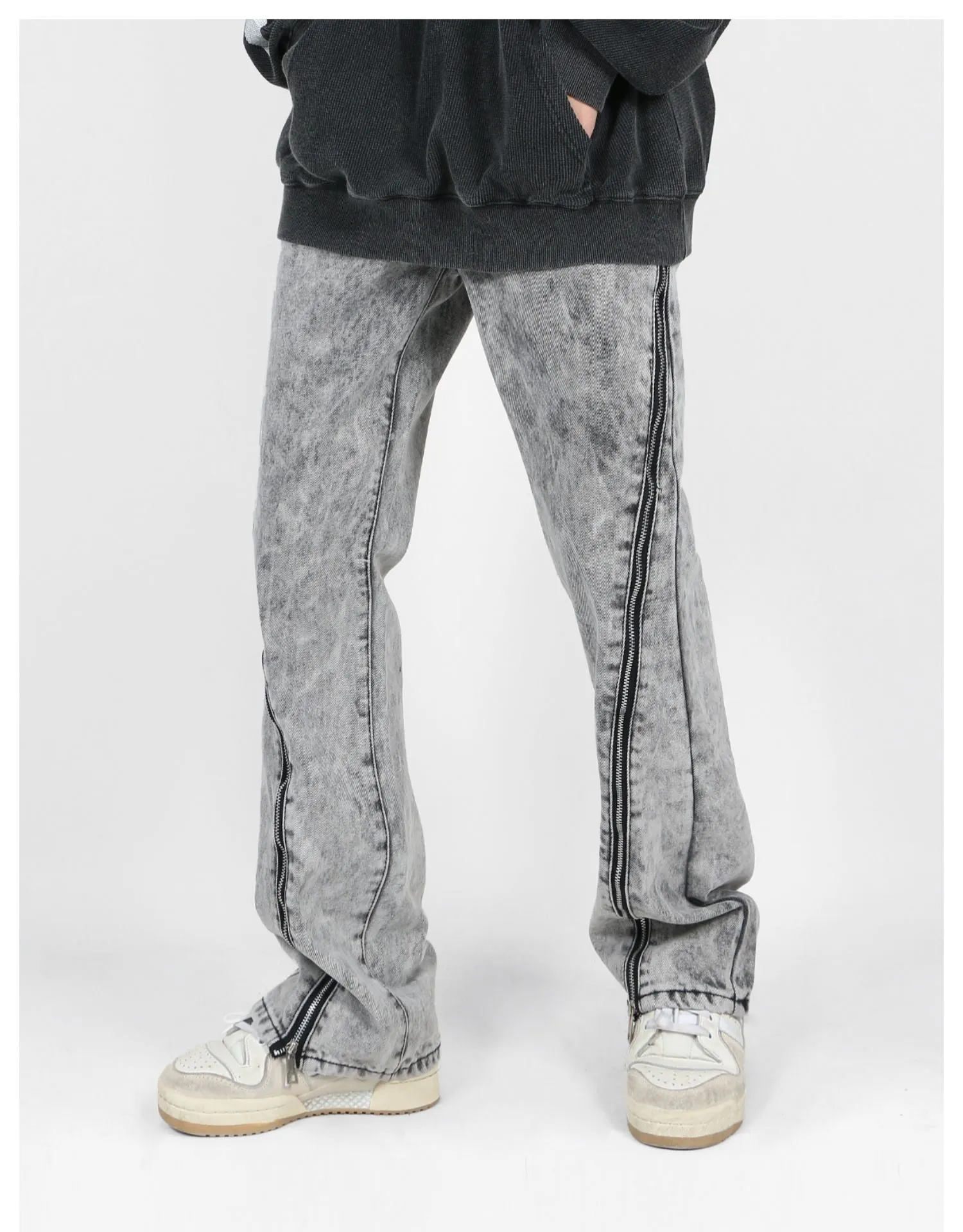 Acid Wash Zipper Jeans