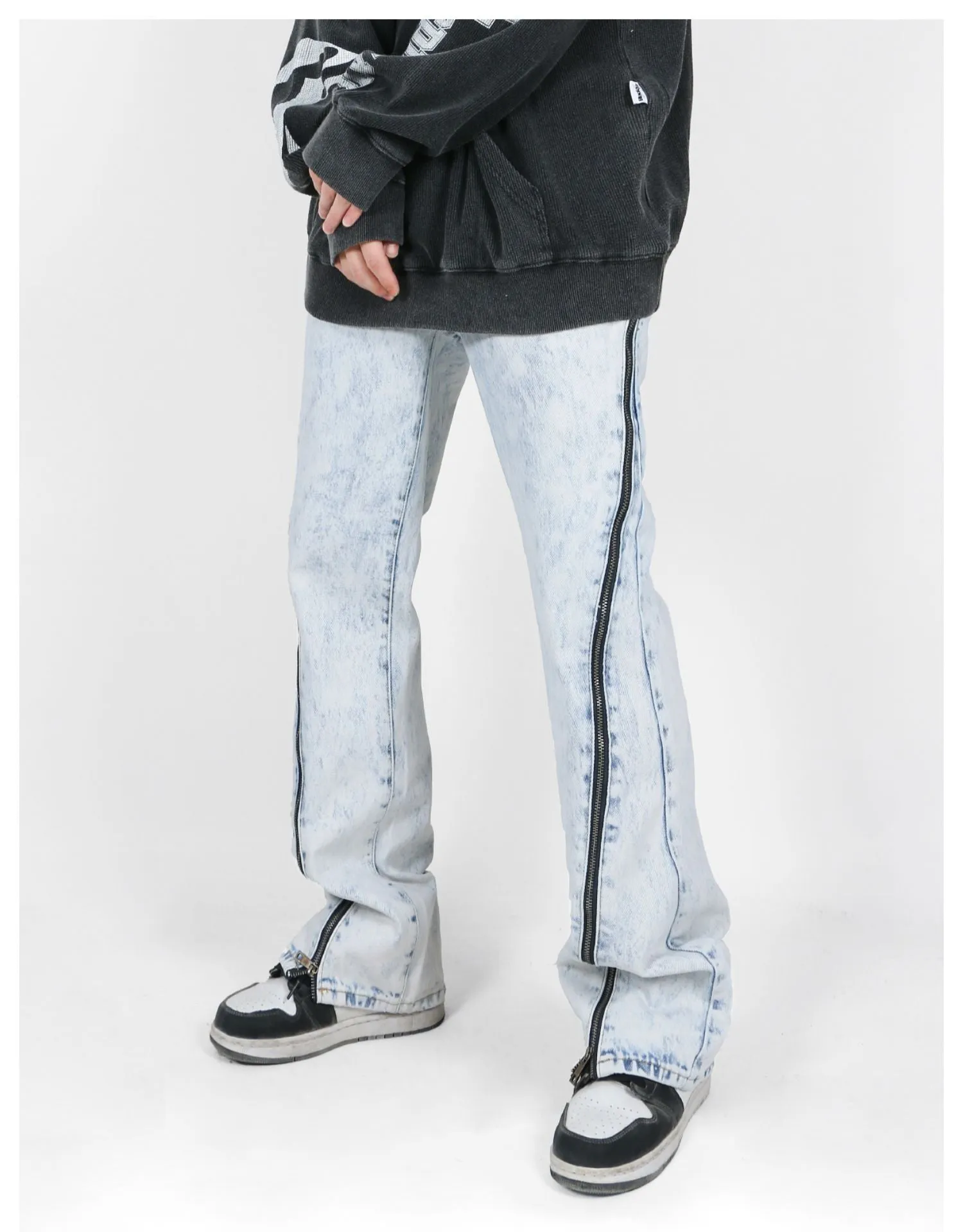 Acid Wash Zipper Jeans