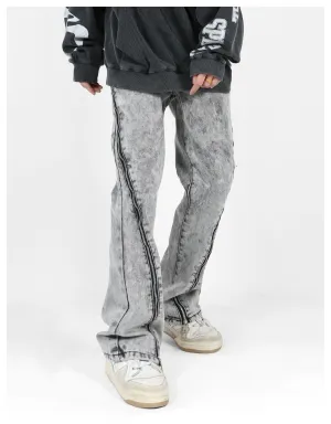 Acid Wash Zipper Jeans