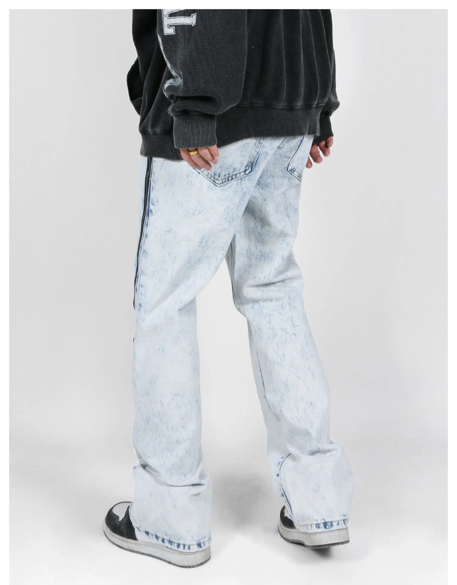 Acid Wash Zipper Jeans
