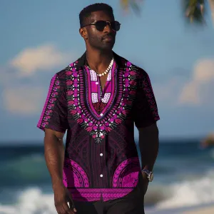 African Dashiki and Polynesian Pattern Hawaiian Shirt Pink LT9