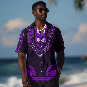 African Dashiki and Polynesian Pattern Hawaiian Shirt Purple LT9
