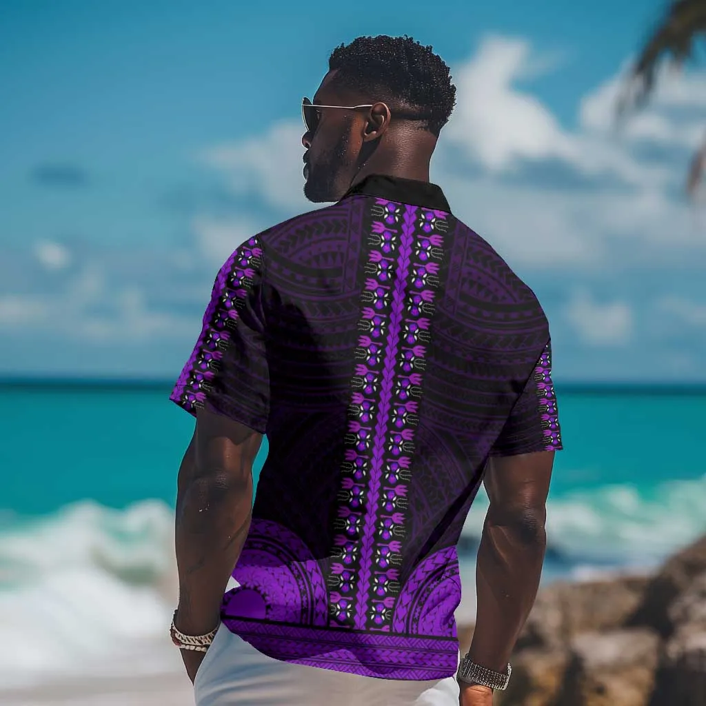 African Dashiki and Polynesian Pattern Hawaiian Shirt Purple LT9