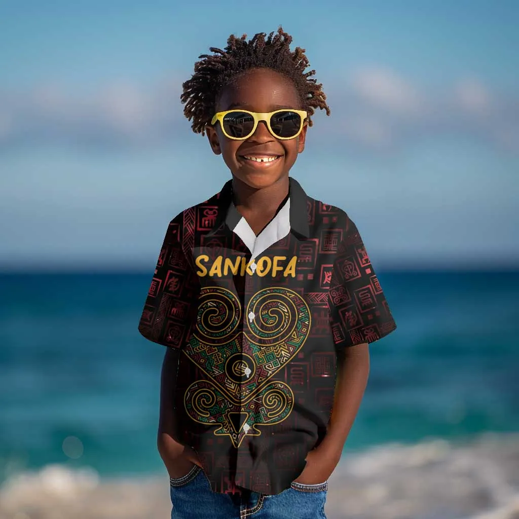 Afro-American Culture Kid Hawaiian Shirt Adinkra Sankofa Heart - Cosmic Red LT7