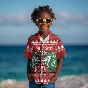 Afro Kenya Christmas Kid Hawaiian Shirt Head Lion - Heri ya Krismasi LT18