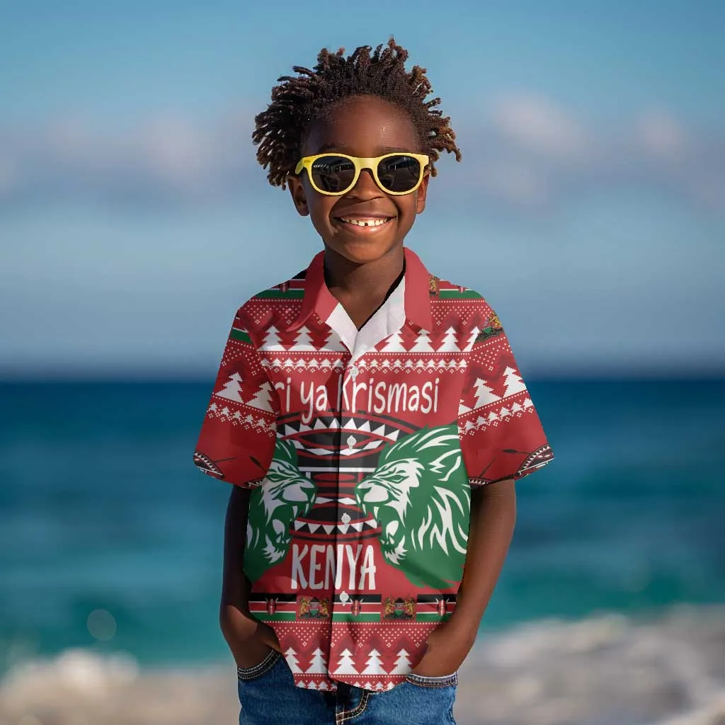 Afro Kenya Christmas Kid Hawaiian Shirt Head Lion - Heri ya Krismasi LT18