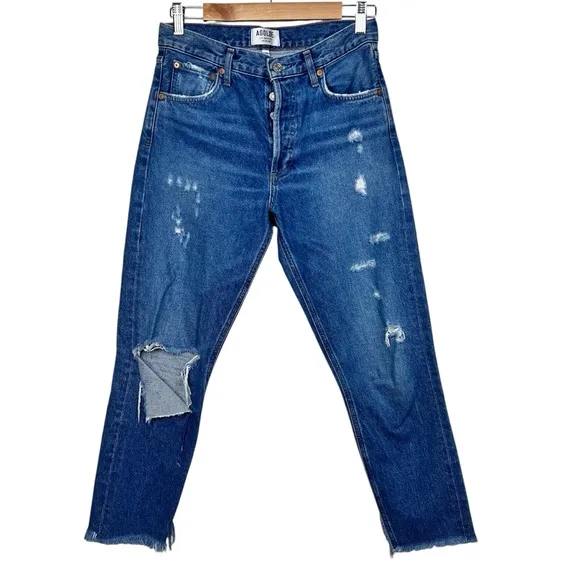 Agolde Feel Good Jamie Distressed OrganicCotton High Rise Button Fly Jeans 26