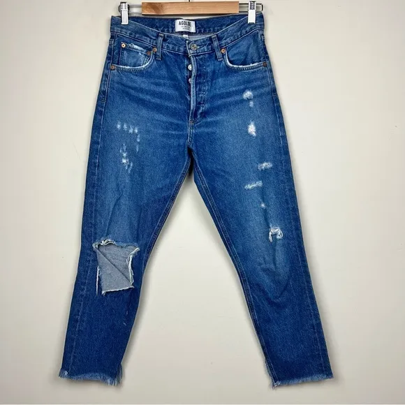 Agolde Feel Good Jamie Distressed OrganicCotton High Rise Button Fly Jeans 26