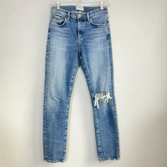 AGOLDE Toni Mid Rise Straight Jeans ShorelineDistressed Knee Size 26 A183E-1256