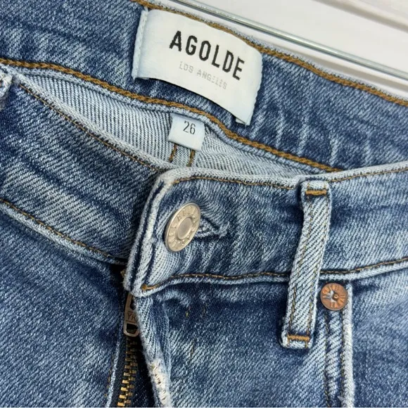 AGOLDE Toni Mid Rise Straight Jeans ShorelineDistressed Knee Size 26 A183E-1256