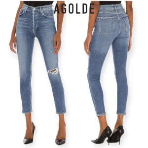 AGOLDE Toni Mid Rise Straight Jeans ShorelineDistressed Knee Size 26 A183E-1256