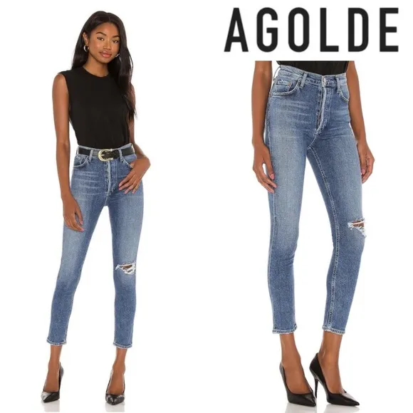 AGOLDE Toni Mid Rise Straight Jeans ShorelineDistressed Knee Size 26 A183E-1256