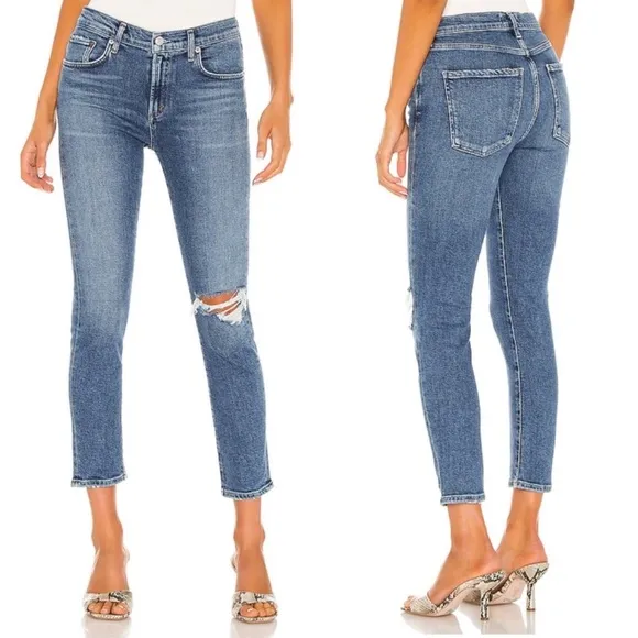 AGOLDE Toni Mid Rise Straight Jeans ShorelineDistressed Knee Size 26 A183E-1256