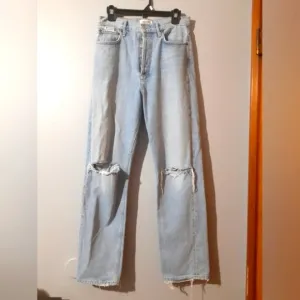 Agolde Women's Staight Leg Distressed Denim Jeans Light Wash Raw Hem Size 26