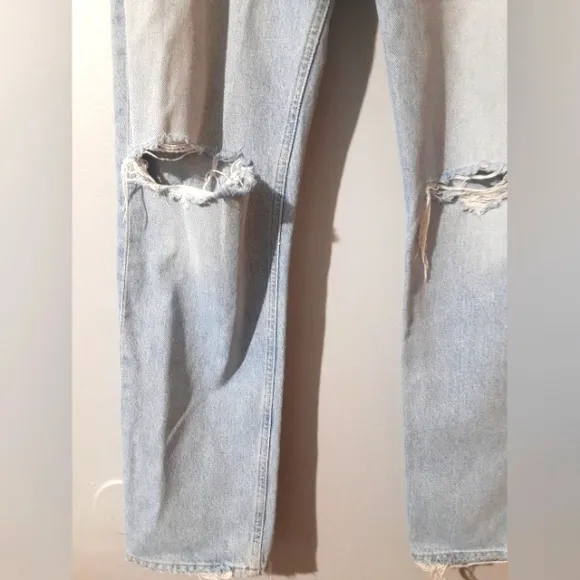 Agolde Women's Staight Leg Distressed Denim Jeans Light Wash Raw Hem Size 26