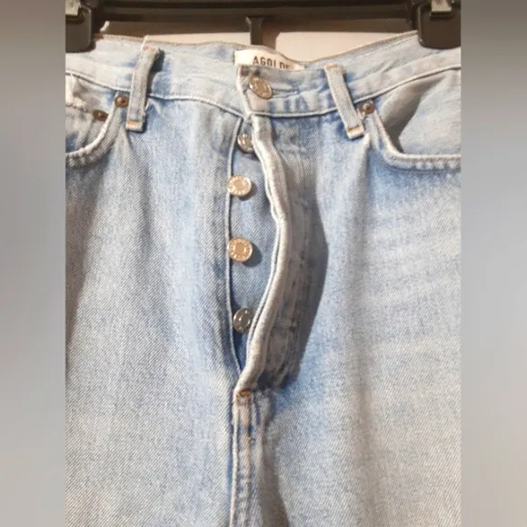 Agolde Women's Staight Leg Distressed Denim Jeans Light Wash Raw Hem Size 26