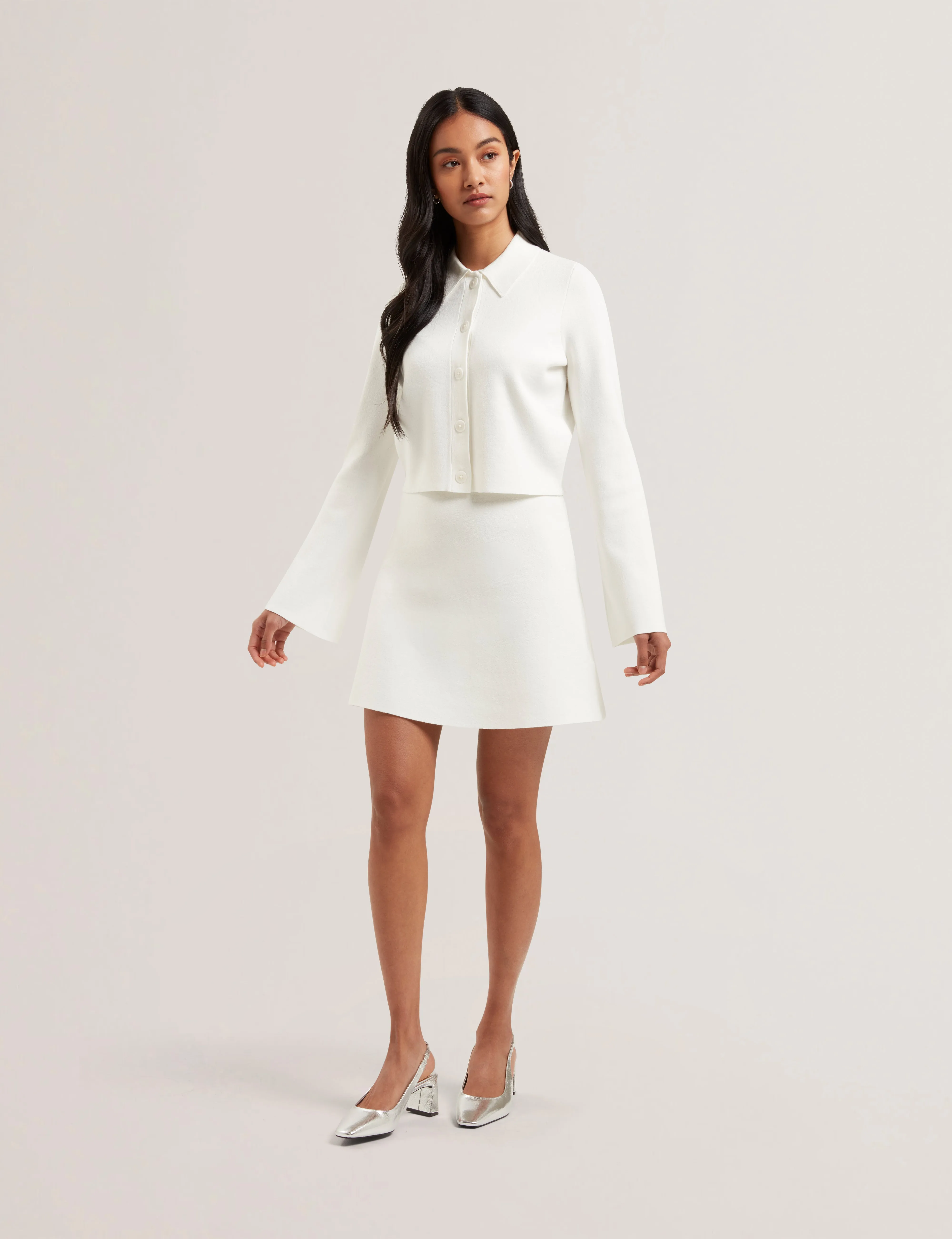 Aimlli Knitted Jacquard Collared Cardigan Ivory