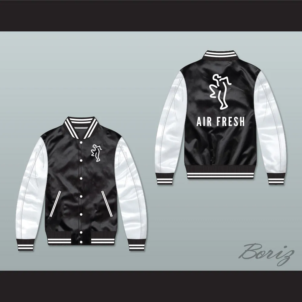 Air Fresh Black/ White Varsity Letterman Satin Bomber Jacket