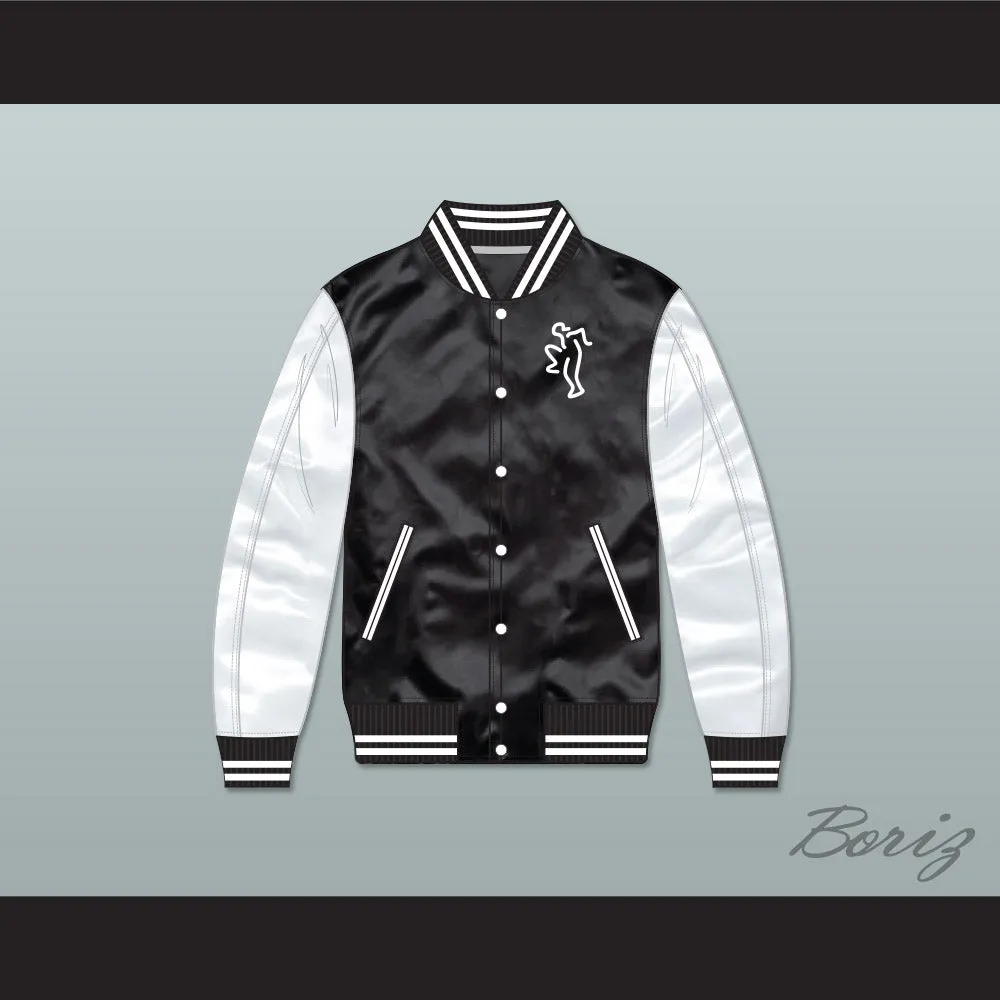 Air Fresh Black/ White Varsity Letterman Satin Bomber Jacket