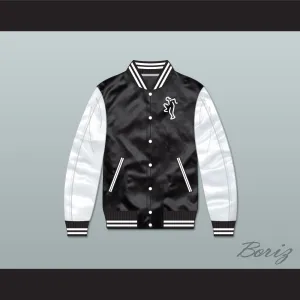 Air Fresh Black/ White Varsity Letterman Satin Bomber Jacket