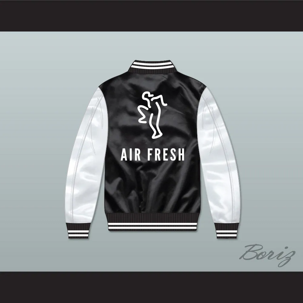 Air Fresh Black/ White Varsity Letterman Satin Bomber Jacket