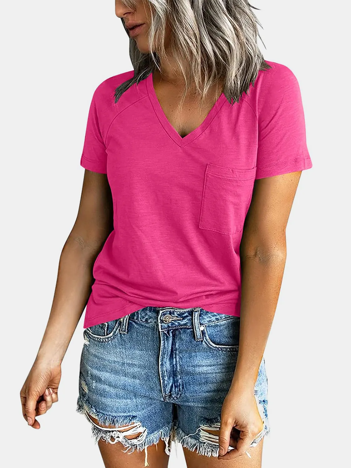 Alexa Pocketed V-Neck Short Sleeve T-Shirt