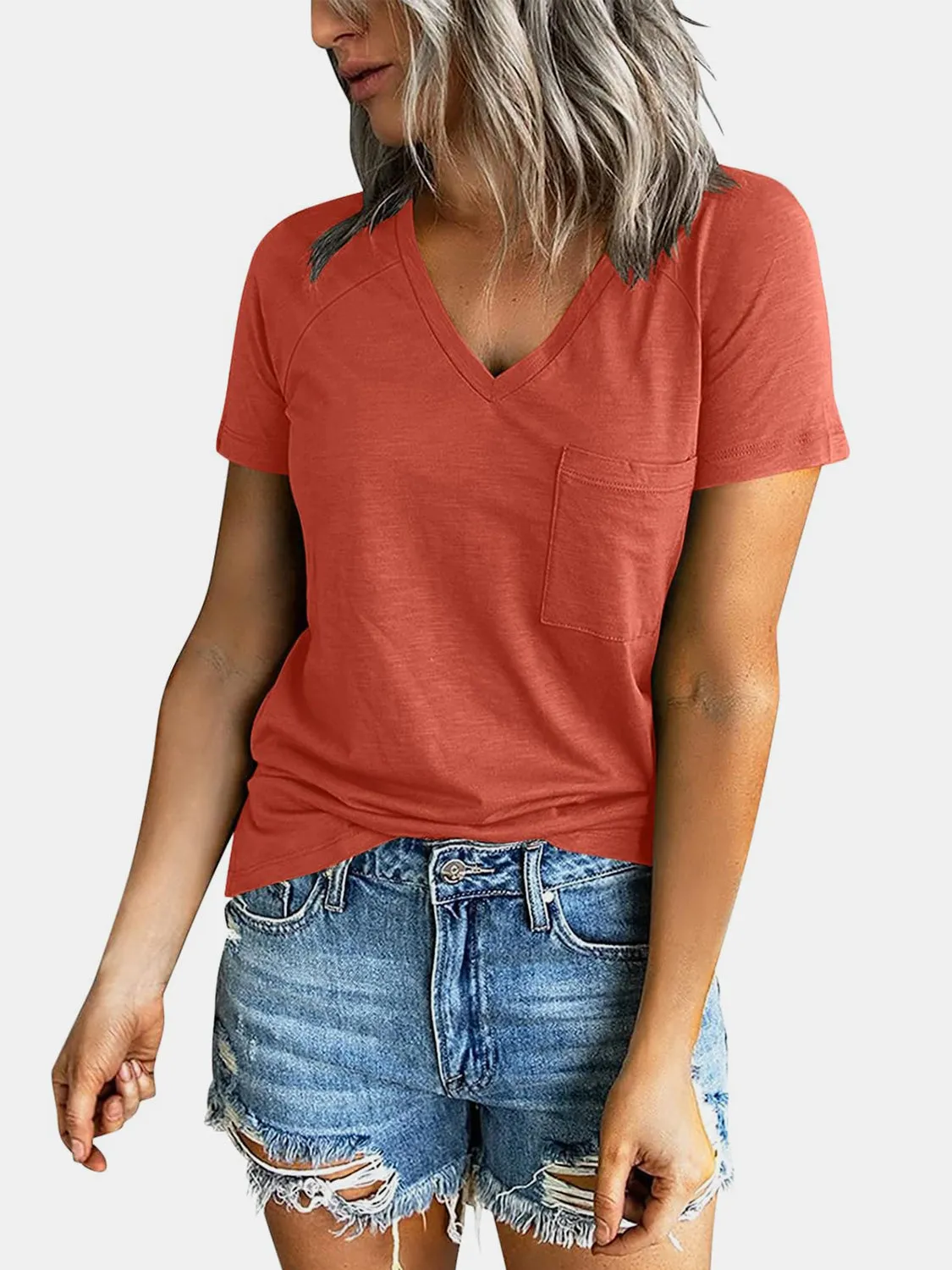 Alexa Pocketed V-Neck Short Sleeve T-Shirt